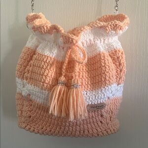 Handmade Peach and White Crochet Bag